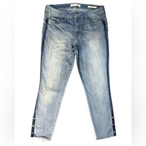 Vintage America Skinny Ankle Denim Jeans Women 12/31 Snap Hem Raw Edge Stretch